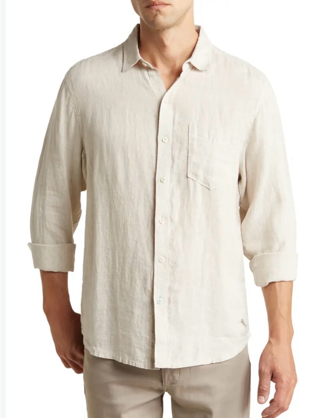 Tommy Bahama Men's Long-Sleeve Linen Shirt in Natural - Lightweight Button-Up XL